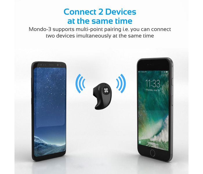 Promate Mondo-3 Lightweight Mini Wireless Mono Earphone with HD Sound Quality, Black - Zoom Image 3