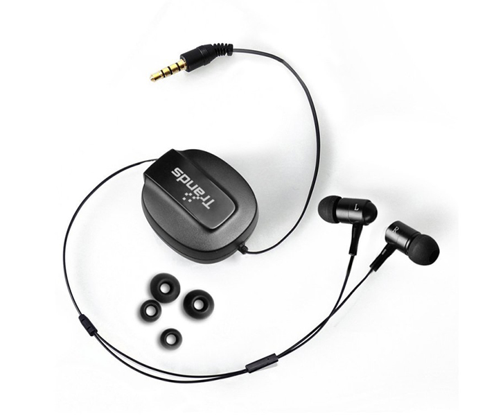 Trands TR-HS6543 3.5 mm In Ear Retractable Headset - Black - Zoom Image 1