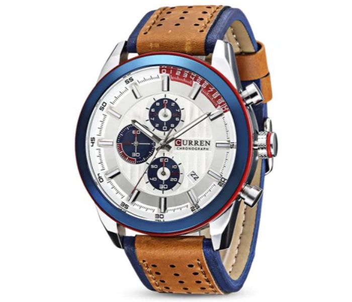 Curren 8292 Analog Quartz Watch For Men Brown And Blue - Zoom Image