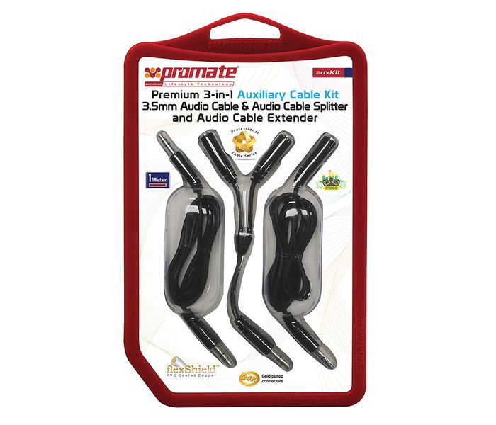 Promate Auxkit Premium 3-in-1 Auxiliary Cable Kit - Black - Zoom Image 3