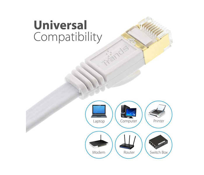 Trands TR-CA5154 CAT 7 RJ45 Male to Male Networking Flat Cable - White - Zoom Image 2