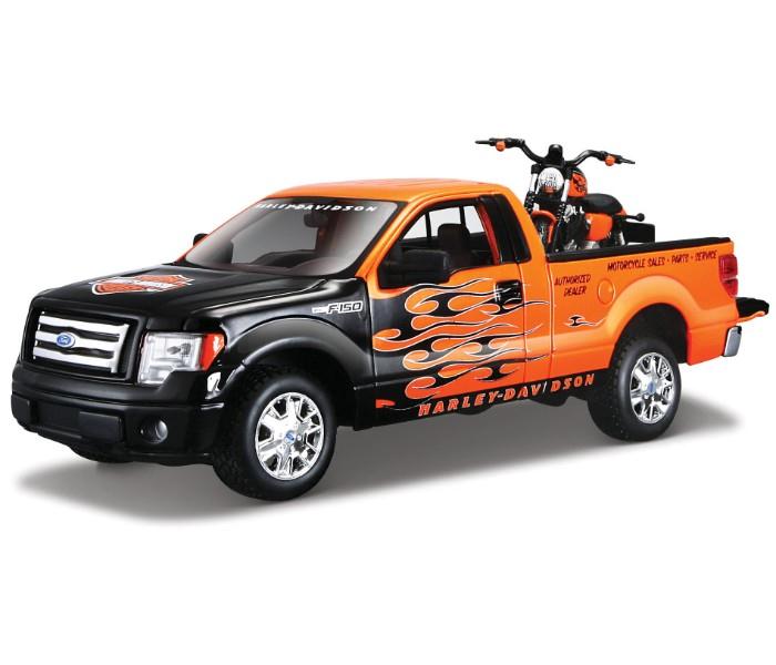 Maisto Tech 32182 HD Ford F-150 Pickup With 1200N Nightster Black and Orange - Zoom Image