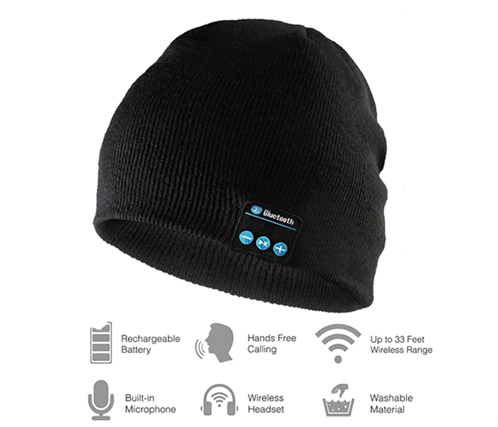 Wireless Beanie Headphone Stereo Music Headset With Winter Hat bowl Cap - Black - Zoom Image 3