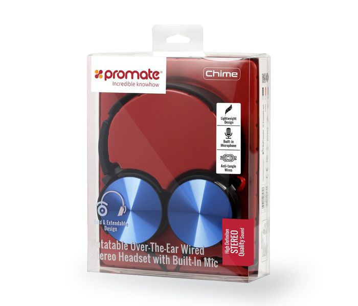 Promate Chime Rotatable Over-The-Ear Wired Stereo Headset with Built-In Mic, Blue - Zoom Image 6