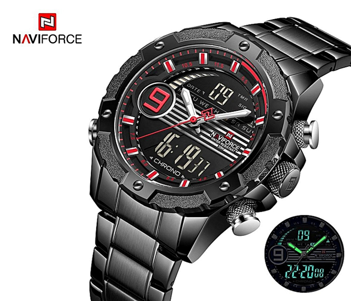 Naviforce 9146 Men Analog-Digital Stainless Steel Starp Watch - Red - Zoom Image 1