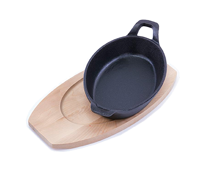 Royalford RFU9060 22CM Cast Iron Oval Dish with Wooden Tray - Black & Beige - Zoom Image 4