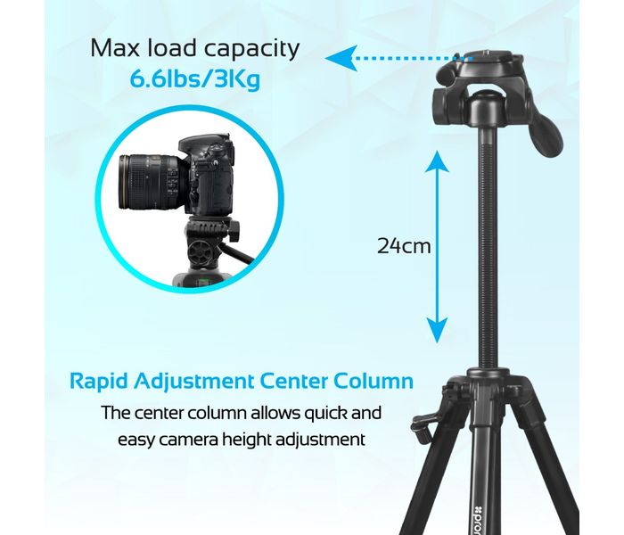 Promate Precise-150 3 Sections Aluminium Alloy Tripod with Quick-Release Plate, Black - Zoom Image 2