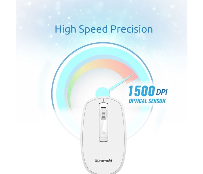 Promate Clix-3 2.4Ghz USB Wireless Ergonomic Mouse with Precision Scrolling, White - Zoom Image 5