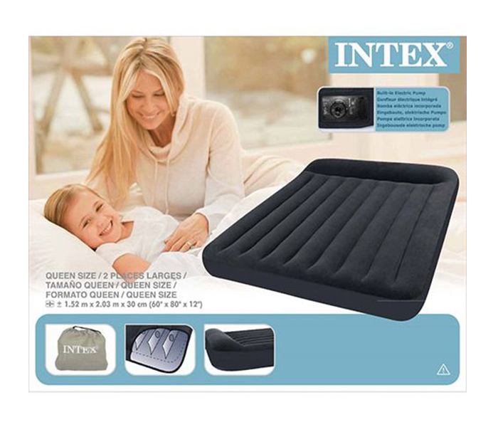 Intex ZX-66781 Inflatable Pillow Rest Classic Queen Size Airbed with Electric Pump - Black - Zoom Image 2