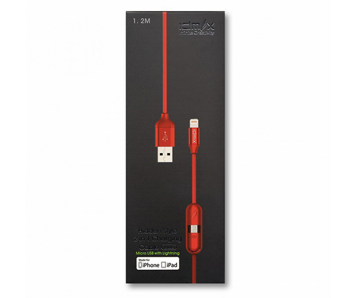 Idmix DL05 2-in-1 Micro to MFI Cable - 1.2 Meter, Red - Zoom Image 1