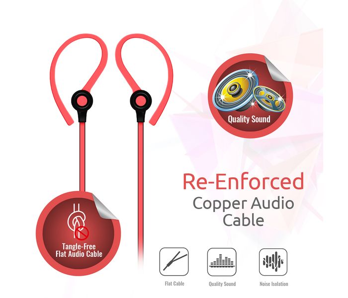 Promate Jazzy In Ear Wired Earhook Headphones with Built-In Microphone, Pink - Zoom Image 3