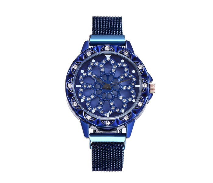 Sphere 360 Rotation Womens Magnetic Stainless Steel Mesh Strap Watch - Blue - Zoom Image