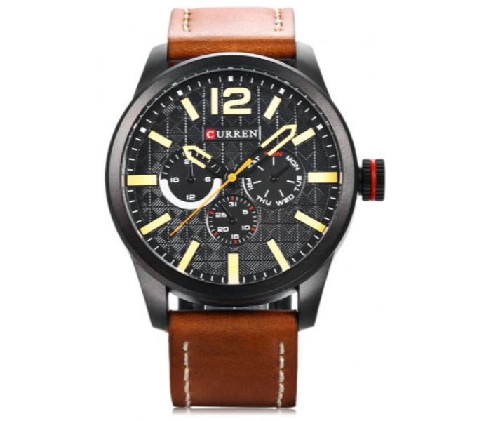 Curren 8247 Analog Quartz Watch For Men Brown And Yellow - Zoom Image 2