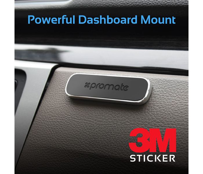 Promate Magmini-2 Universal Mini Stick-On Rectangle Flat Dashboard Magnetic Car Mount - Black - Zoom Image 3