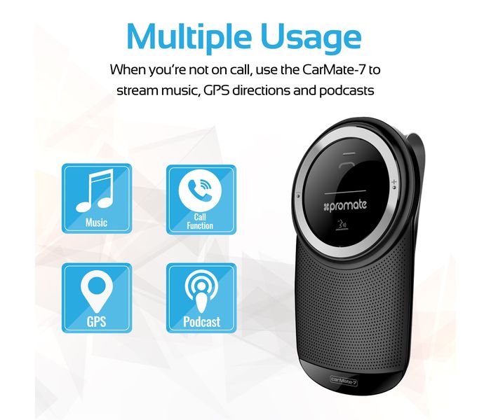 Promate CarMate-7 Hands-Free Bluetooth Car Kit in-car Dual Speakerphone with Voice Command - Black - Zoom Image 4