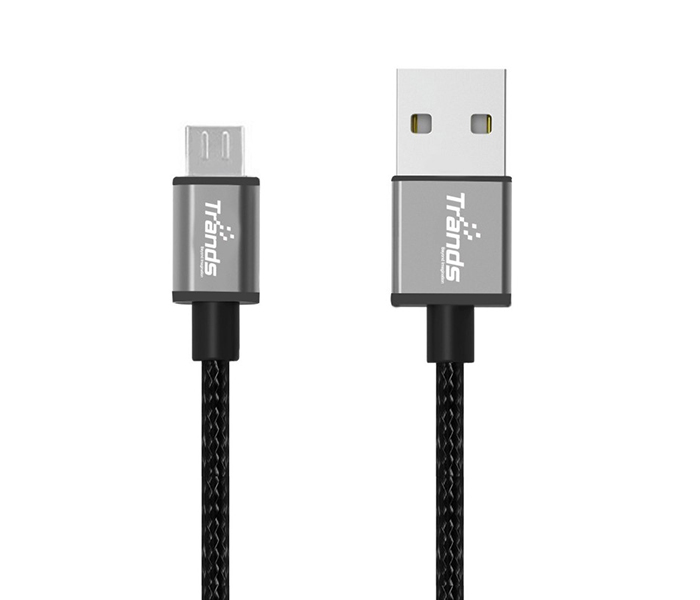 Trands TR-CA7253 Nylon Braided Reversible Double Side Micro USB to USB 2.0 Charing & Data Sync Cable - Black & Grey - Zoom Image