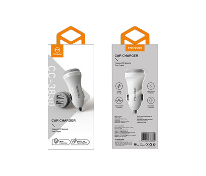 Mcdodo CC-3830 5V 2.4A Dual USB Car Charger - White - Zoom Image 6