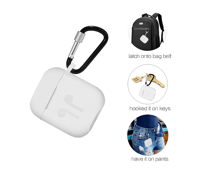 Apple Airpod Thick Silicone Shockproof Case Cover with Hanging Clip - White - Zoom Image 1