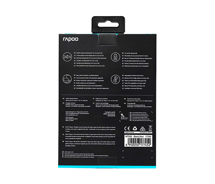 Rapoo MT550 Bluetooth & Wireless Multi Mode Optical Mouse - Black 17745 - Zoom Image 7