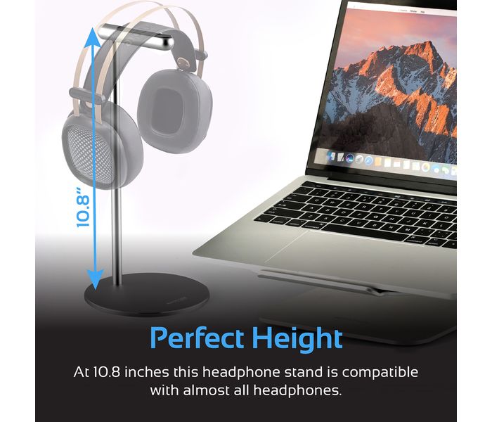 Promate Anchor-1 Premium Aluminum Vertical Headphone Stand Holder with Anti-Slip Grip, Grey - Zoom Image 4