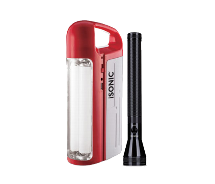 iSonic IL 80 2-in-1 Rechargeable Emergency Lantern & LED Flash Light Combo - Red & Black - Zoom Image