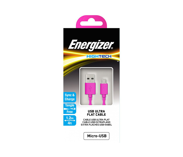 Energizer C21UBMCGPK4 1.2 Meter Hightech Flat Micro USB Cable - Pink - Zoom Image 1