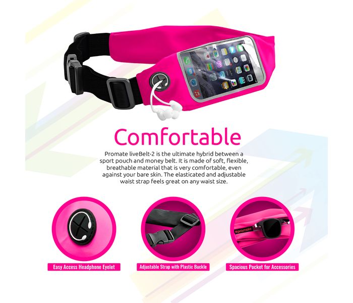 Promate LiveBelt-2 Universal Flexible Sporty Belt Band Case, Pink - Zoom Image 2