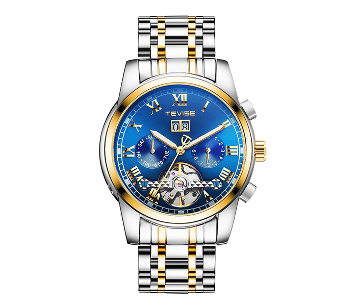 Tevise 9005DF Men's Multifunction Full Automatic Mechanical Watch - Gold & Blue - Zoom Image