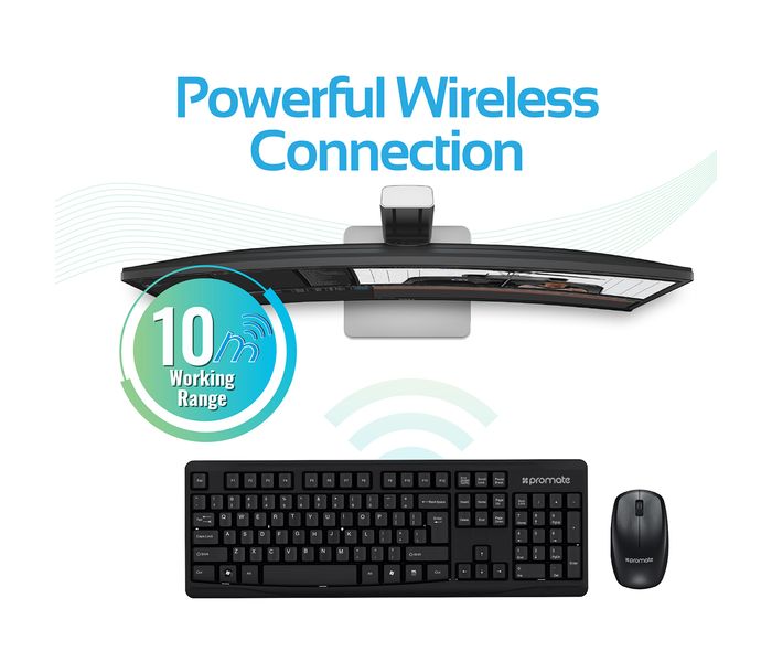 Promate Keymate-1 2.4Ghz Professional Ergonomic Wireless Keyboard & Mouse, Black - Zoom Image 5