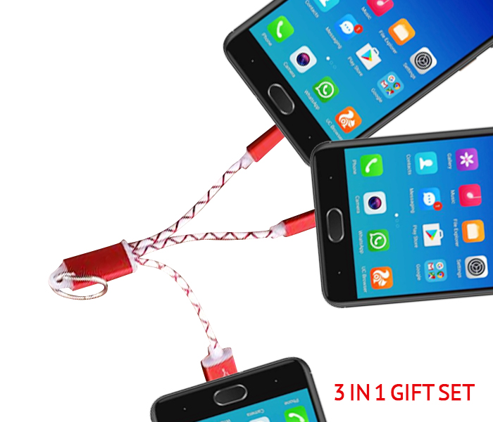  Fashionable 3 In 1 Earpods Handsfree, 2 In 1 Ring Cable and USB Power Adapter Big Gift Set ERP-31W Red and White - Zoom Image 3