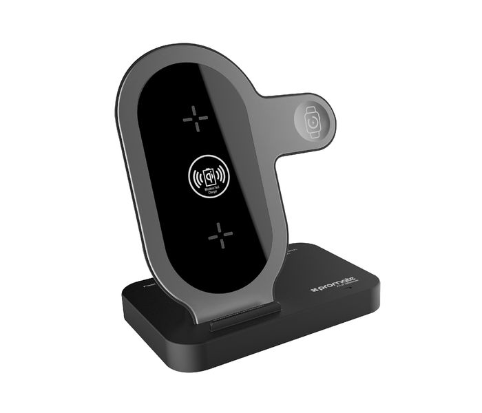 Promate AuraBase Fast Wireless Charging Stand with Anti Slip Surface, Black - Zoom Image