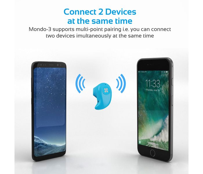 Promate Mondo-3 Lightweight Mini Wireless Mono Earphone with HD Sound Quality, Blue - Zoom Image 3