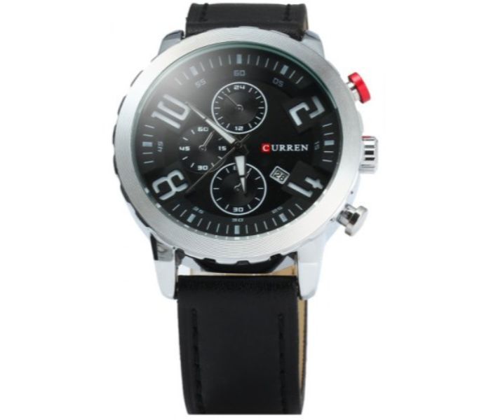 Curren 8193 Date Display Quartz Watch With Leather Strap For Men Black - Zoom Image 2