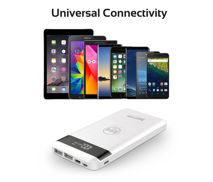 Promate AuraPack-10 10000 mAh Qi Wireless Charger Power Bank with 2 Way Type C Charging Port, White - Zoom Image 7