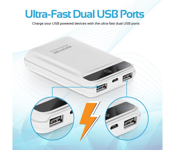 Promate Card-10 10050 mAh Portable Charger Power Bank with Ultra Fast Dual 2.4A USB Port , White - Zoom Image 6