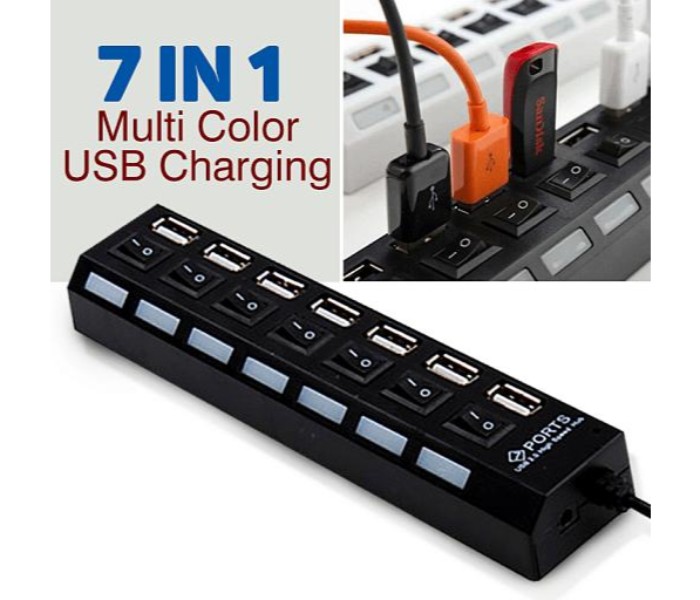 Universal 7 in 1 Slot Tap USB 2.0 Hub Adapter Splitter Power On/Off Switch LED Light Charging Ports AP2011 Multicolor - Zoom Image 6