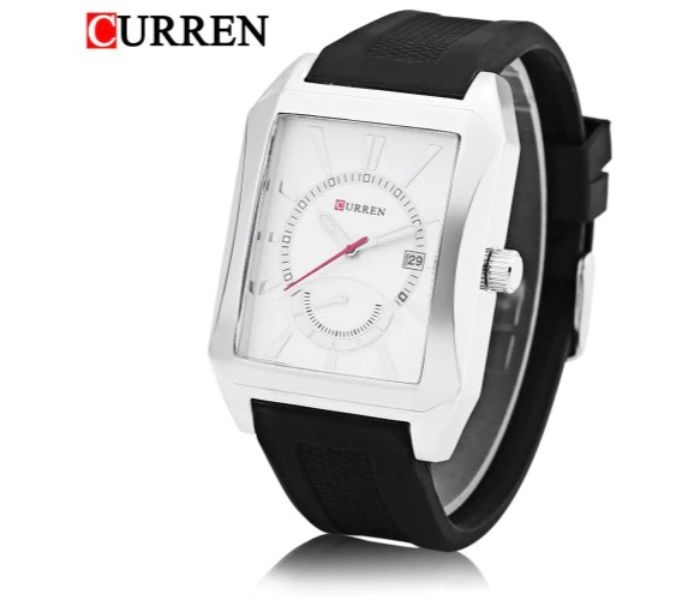 Curren 8144 Rubber Strap Analog Watch For Men Black And White - Zoom Image 2