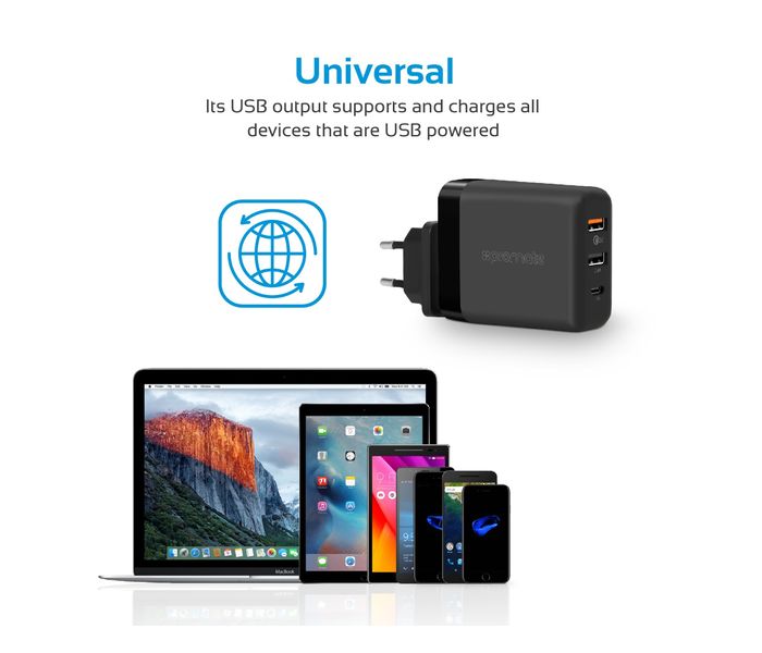 Promate PowerHub-QC.EU 30W Quick Charging Universal USB C Wall Charger, Black - Zoom Image 6