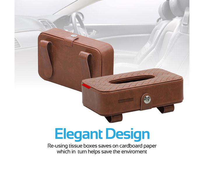 Promate TissueBox PU Leather Clip Car Sun Visor Tissue Box Holder for Facial Tissue & Other Napkin Papers - Cherrywood - Zoom Image 2