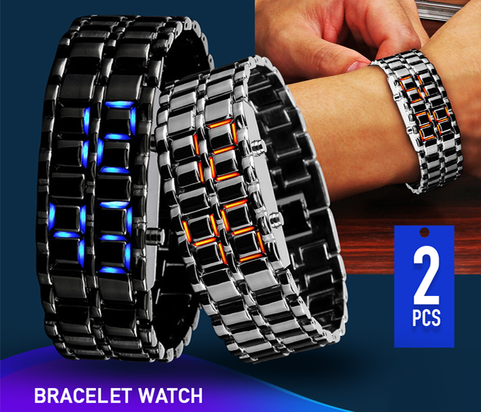 AKM AKM016 Designer 2PCS LED watch - Black & Silver - Zoom Image 1