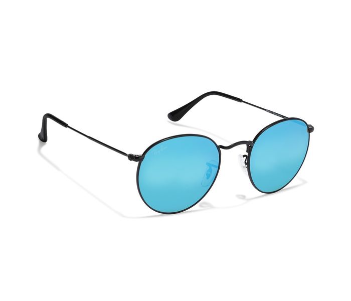 Ray-Ban 0RB3447 002/40 Round Gunmetal Frame & Sky Blue Mirror Mirrored Sunglasses for Unisex - Zoom Image 2