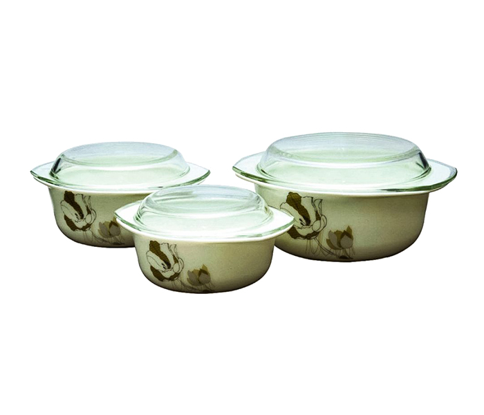 Royalford RF4760 3 Pieces Opal Ware Casserole Set - White - Zoom Image