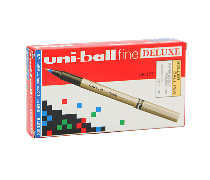 Uni Ball UB-177 Fine Deluxe Roller Pen - Blue, Pack of 12 - Zoom Image 3