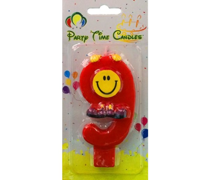 Party Time M082 Number 9 Smiley Birthday Candle Red - Zoom Image