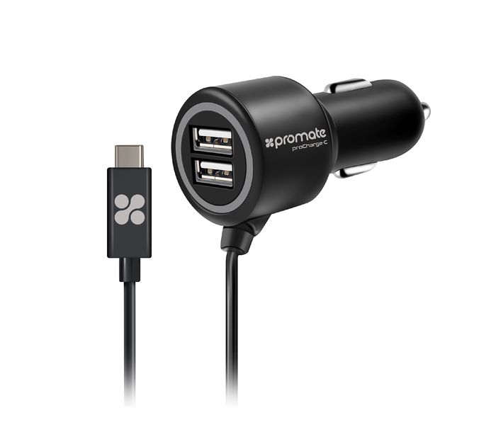 Promate ProCharge-C Ultra Fast Dual USB Type C Car Charger, Black - Zoom Image 7