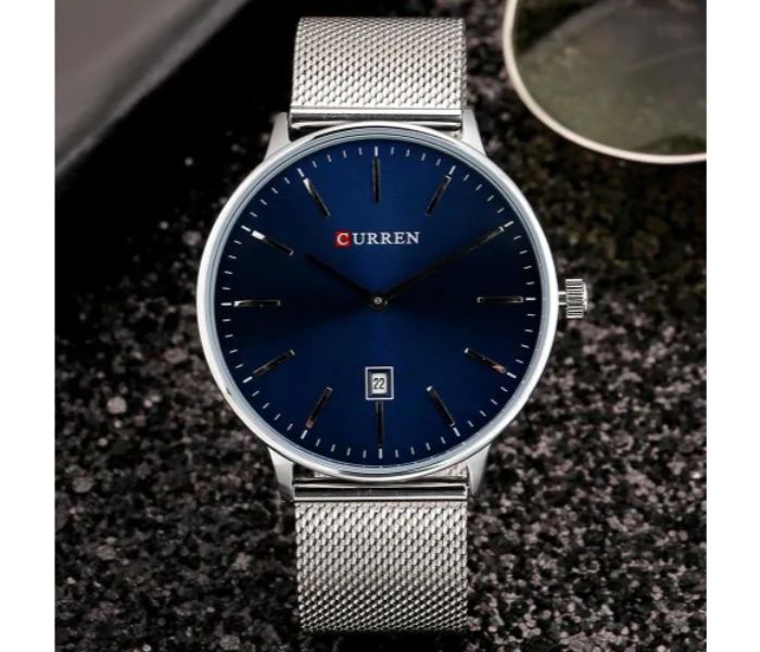 Curren 8302 Stainless Steel Analog Quartz Watch For Men Silver And Blue - Zoom Image 1