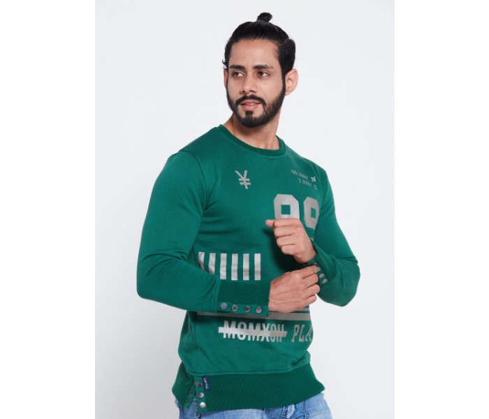 Petro OU10068 Printed Long Sleeve Side Button Sweat Shirt XL-Green - Zoom Image 2