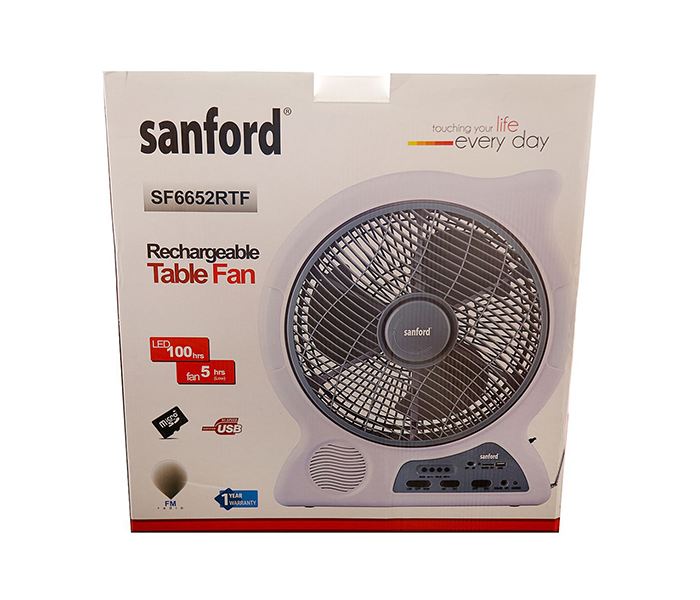 Sanford SF6652RTF BS 12-inch Rechargeable Table Fan with 8 Pieces LED - White - Zoom Image 3