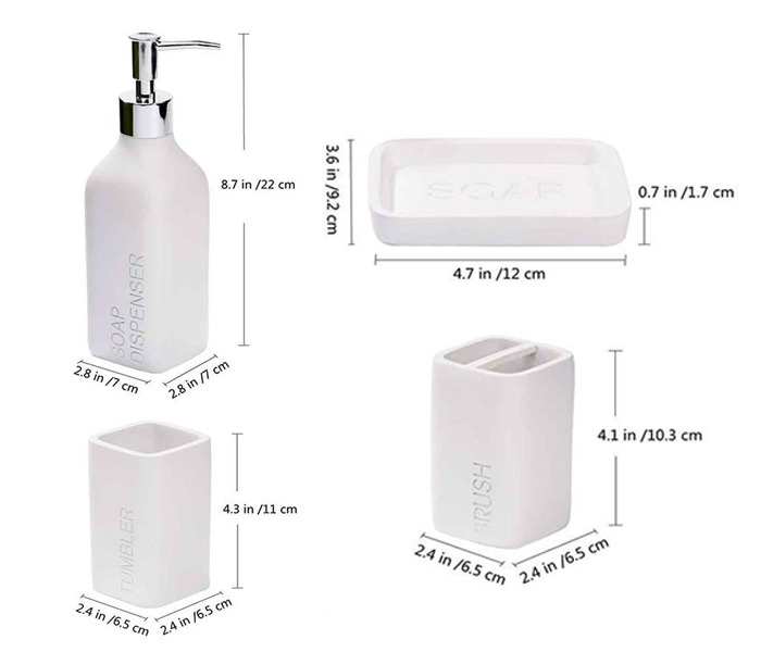 Sanitary AR-138 Ceramic Bathroom Accessories 4 pieces Set - White - Zoom Image 2