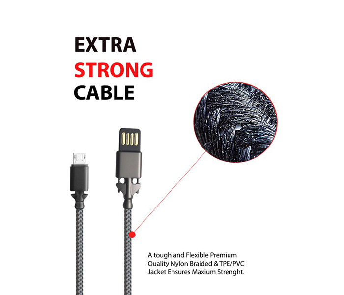 Trands TR-CA1330 1 Meter Nylon Braided Metal Connector Micro USB Cable - Black - Zoom Image 1